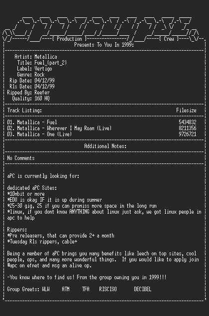 NFO file for Metallica-Fuel (Part_2)-1998-aPC