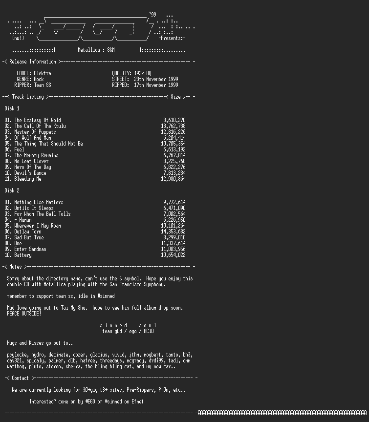 NFO file for Metallica-S_And_M_2CD-1999-Sinned-EGO