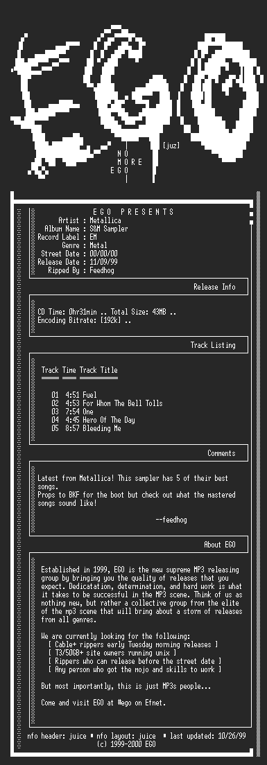 NFO file for Metallica-SM_Sampler-1999-EGO