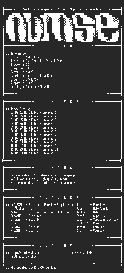 NFO file for Metallica_-_Fan_Can_no_1-Stupid_Shit-(1996)-NmE