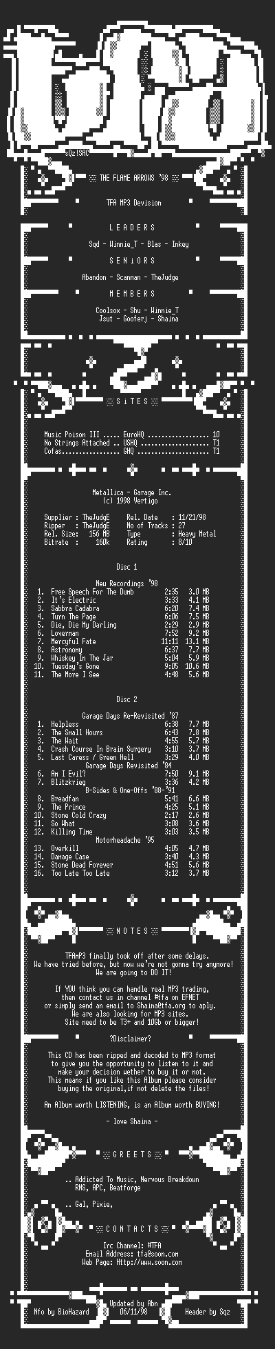 NFO file for Metallica_-_Garage_Inc_1998_-TFaMP3