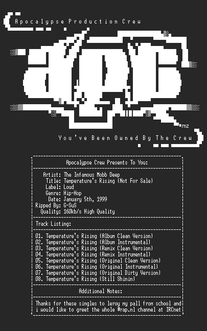 NFO file for Mobb_deep-temperatures_rising_not_for_sale-apc-gsus