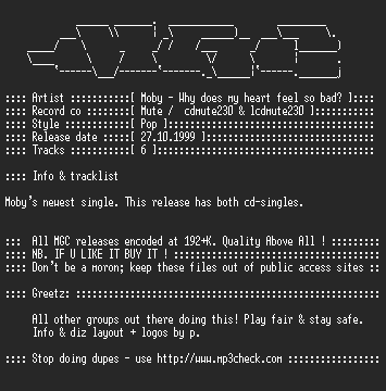 NFO file for Moby_-_Why_Does_My_Heart_Feel_So_Bad-(1999)-MGC