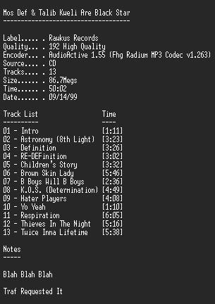 NFO file for Mos_Def_&_Talib_Kweli_Are_Black_Star-Rawkus-1998-RNS