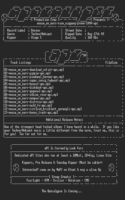 NFO file for Mouse_on_Mars-Niun_Niggung-Promo-1999-aPC