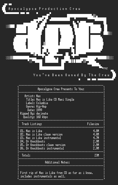 NFO file for Nas-nas_is_like_cd_maxi_single-1999-decimate-apc