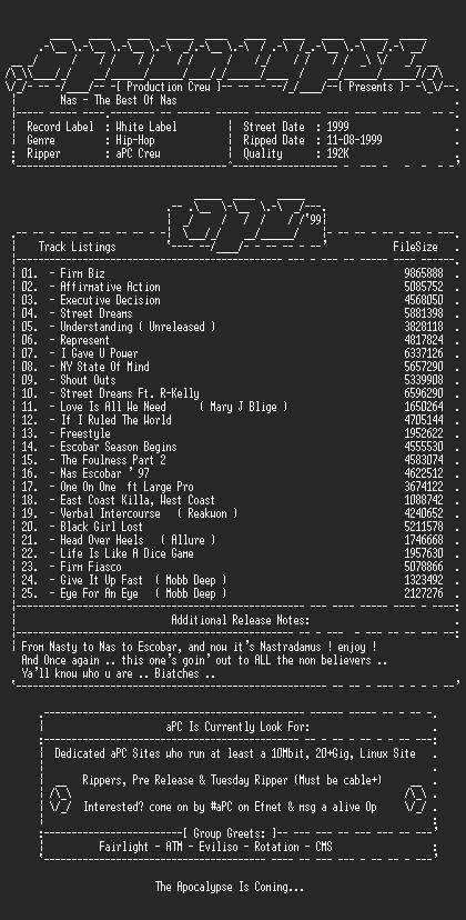 NFO file for Nas-The_Best_Of_Nas-1999-aPC
