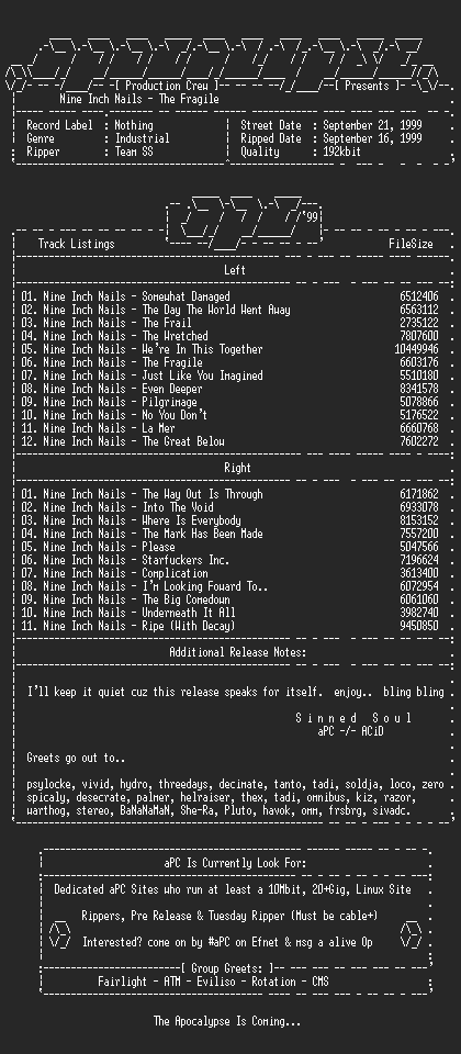 NFO file for Nine_Inch_Nails_-_The_Fragile_2CD-1999-sinned-aPC