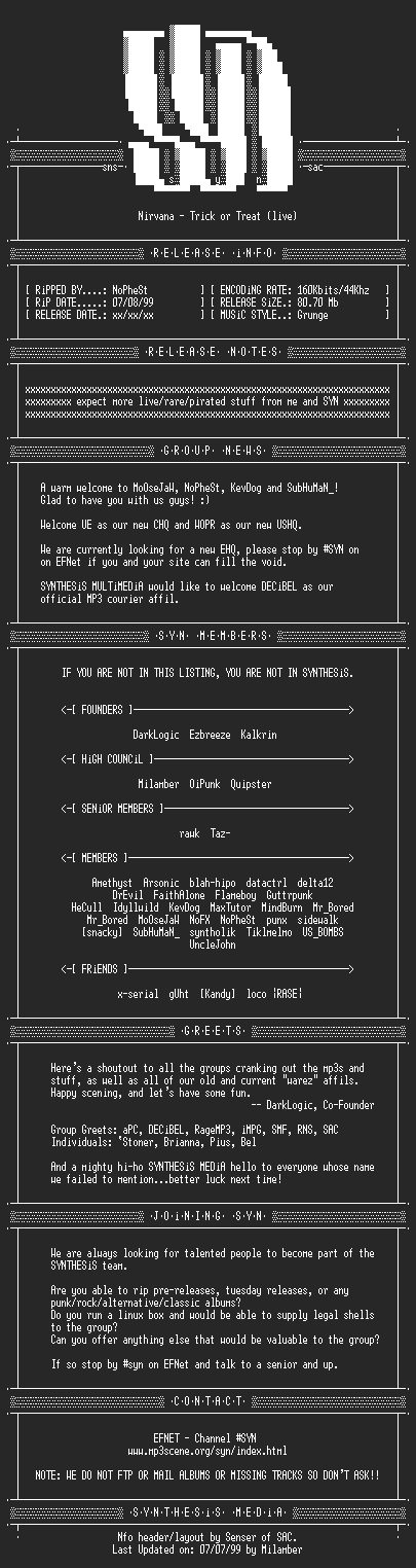 NFO file for Nirvana_-_Trick_or_Treat-(live)-19xx-SYN