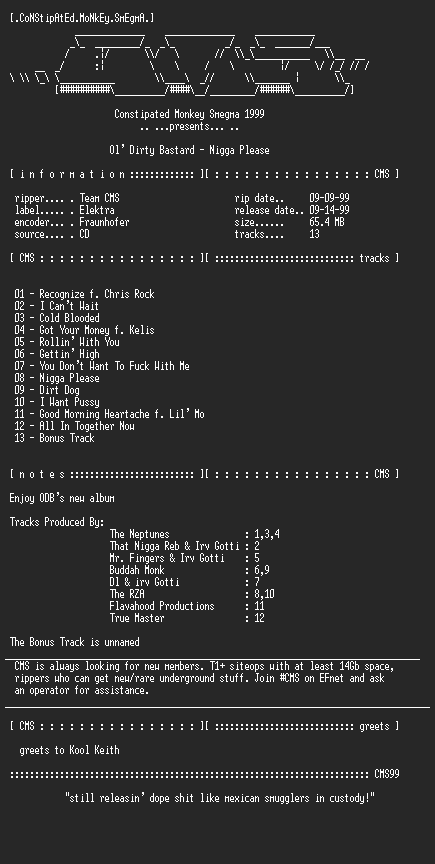 NFO file for Ol_Dirty_Bastard-Nigga_Please-1999-CMS