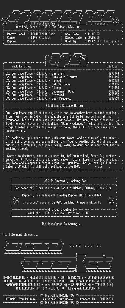 NFO file for Our_lady_peace-live_at_the_odeon-bootleg-cleveland-nov08-1997-apc