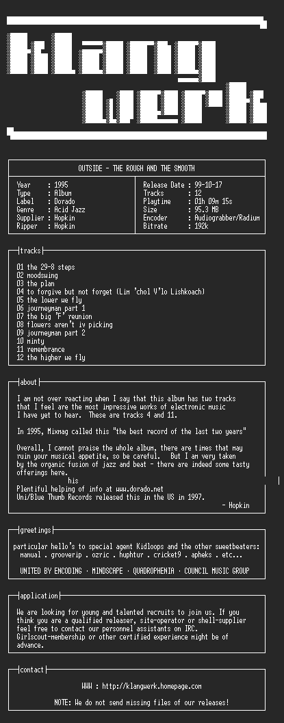 NFO file for Outside--the.rough.and.the.smooth-1995-kW