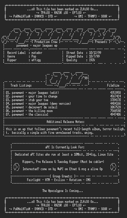 NFO file for Pavement-Major_Leagues_EP-1999-aPC