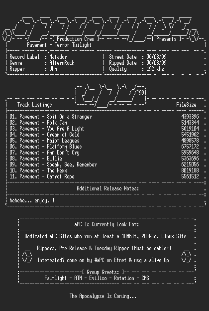 NFO file for Pavement-Terror_Twilight-1999-aPC