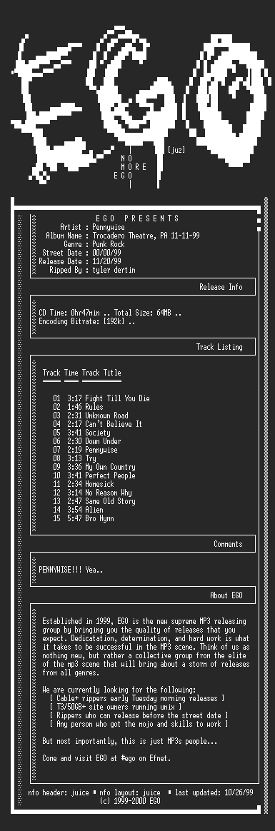 NFO file for Pennywise-Trocadero_Theatre_PA_11_11_99-1999-EGO