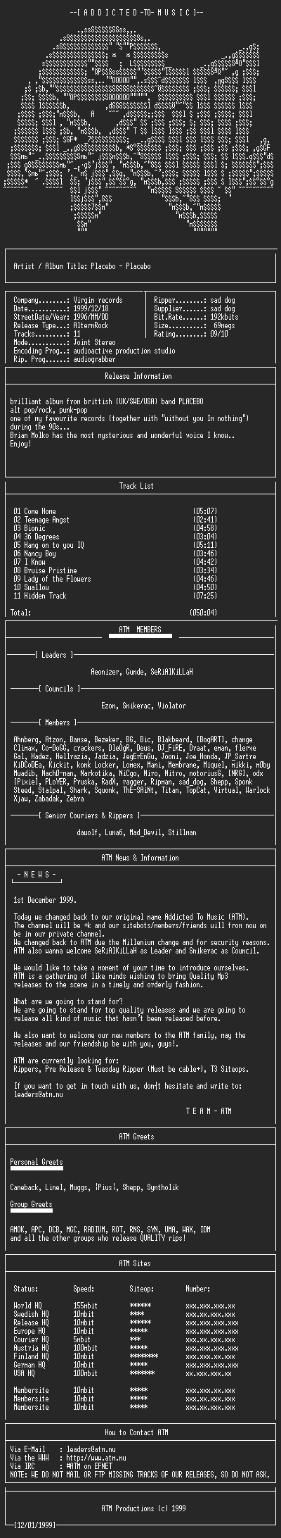 NFO file for Placebo_-_Placebo_-_(1996)-ATM