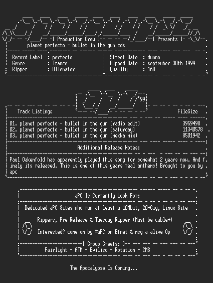 NFO file for Planet_perfecto-bullet_in_the_gun_cds-1999-apc