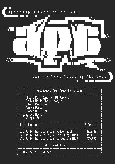 NFO file for Porn_Kings_Vs_Dj_Supreme-Up_To_The_Wildstyle-CD_Single-apc-Hydro
