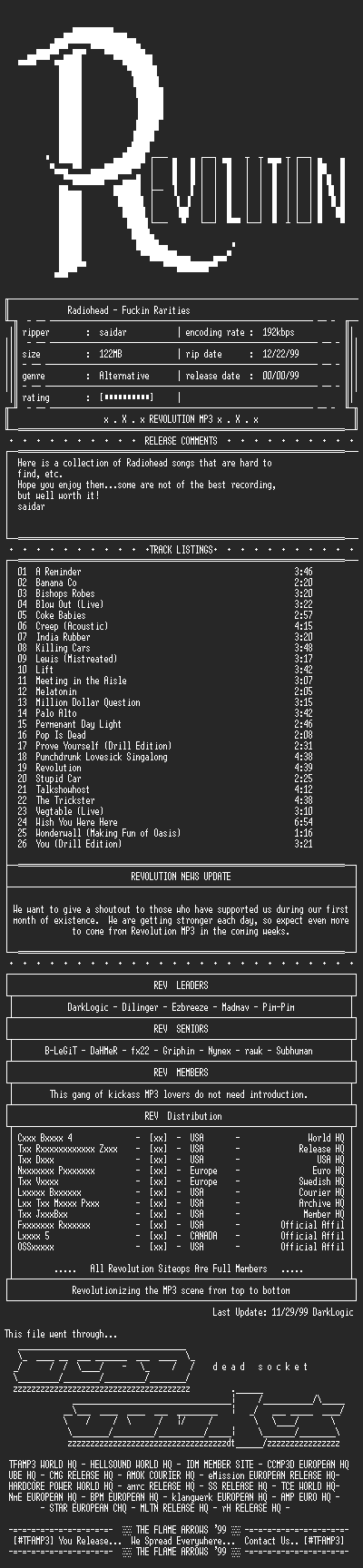 NFO file for Radiohead-Fuckin_Rarities-1999-REV