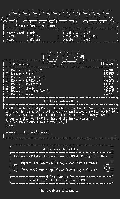 NFO file for Raekwon-immobilarity-promo-1999-apc