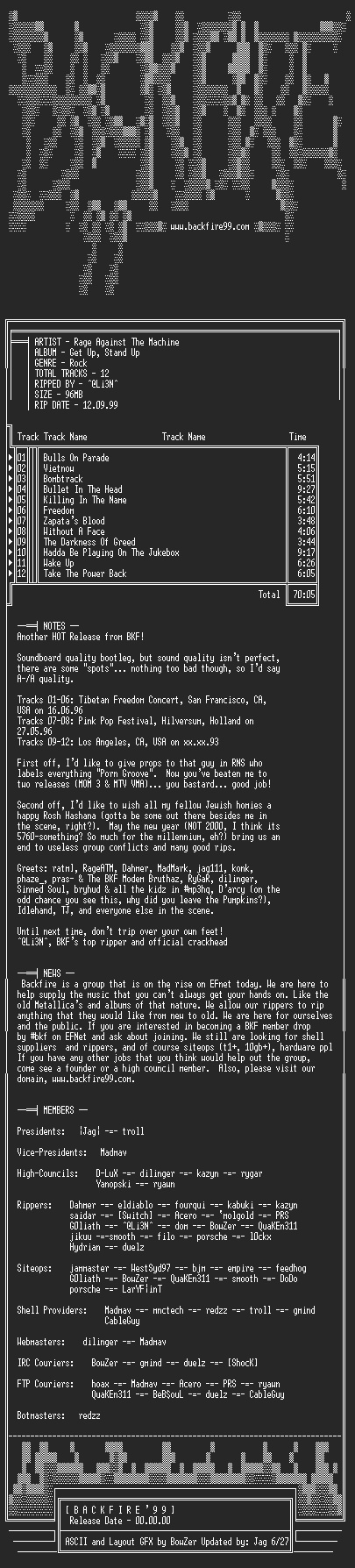 NFO file for Rage_Against_The_Machine-Get_Up_Stand_Up-1999-BKF