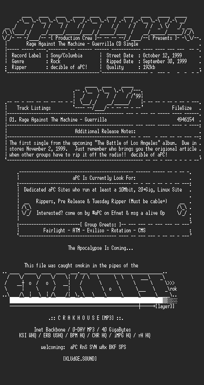 NFO file for Rage_Against_The_Machine-Guerrilla_CD_Single-1999-aPC