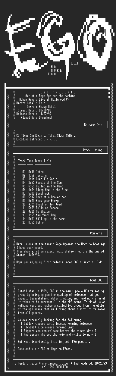 NFO file for Rage_Against_the_Machine-Live_at_Hollywood_CA-1999-EGO