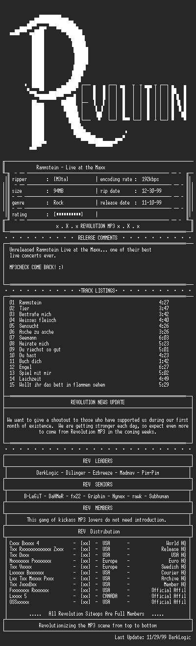 NFO file for Rammstein-Live_At_The_Maxx-1999-REV