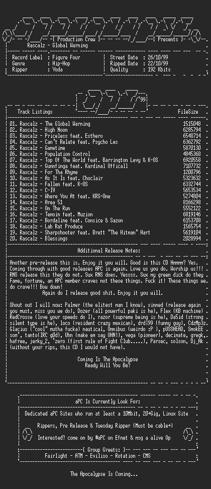 NFO file for Rascalz-Global_Warning-1999-aPC