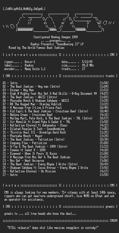 NFO file for VA-Rawkus_Presents-Soundbombing_II-1999-CMS