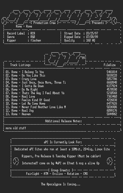 NFO file for Rome-rome-1997-apc