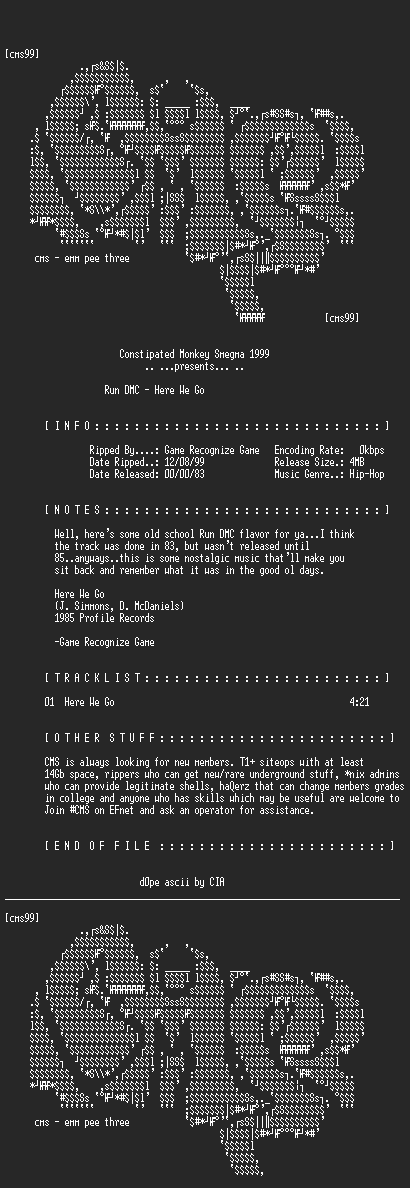 NFO file for Run_DMC-Here_We_Go-1985-CMS