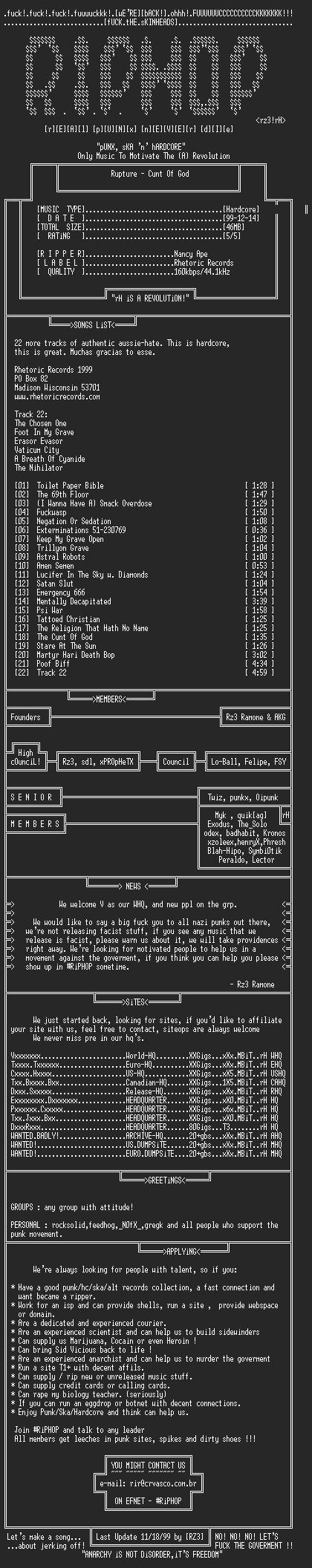NFO file for Rupture-Cunt_Of_God-1999-rH