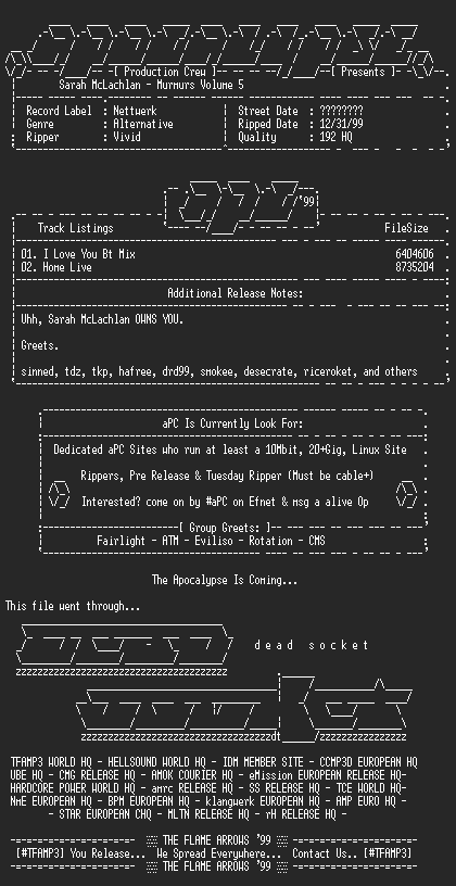 NFO file for Sarah_mclachlan-murmurs_volume_5-1999-apc