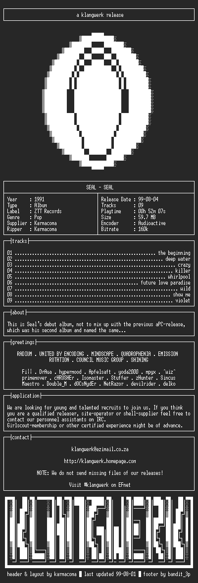 NFO file for Seal--seal-1991-kW