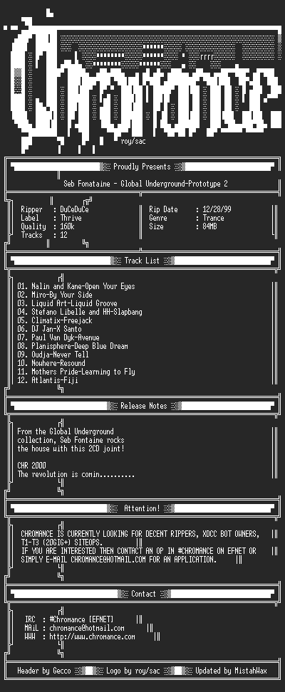 NFO file for Seb_Fonataine-Global_Underground-Prototype_2-1999-CHR