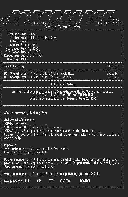NFO file for Sheryl_Crow-Sweet_Child_O_Mine_CD-S-1999-aPC