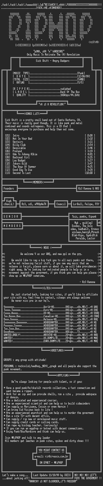 NFO file for Sick_Shift-Angry_Badgers-1999-rH