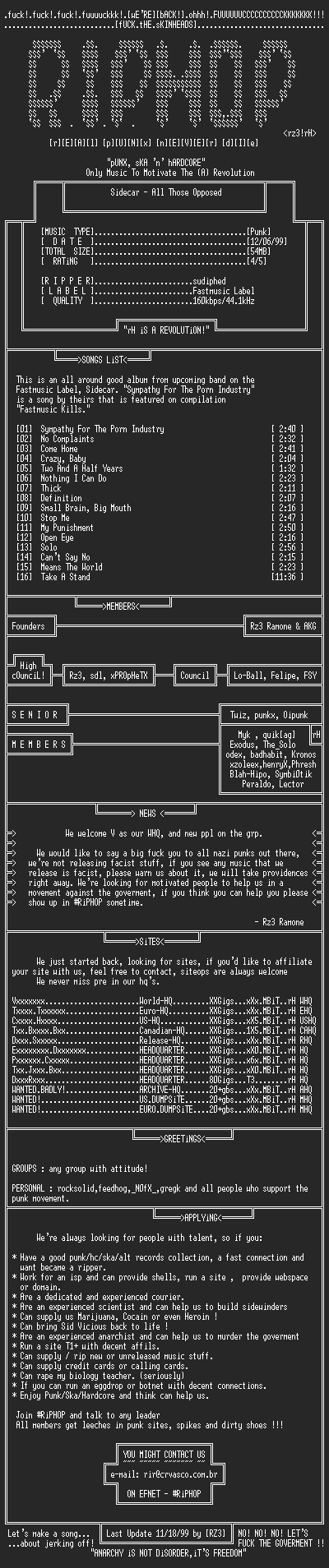 NFO file for Sidecar-All_Those_Opposed-1999-rH