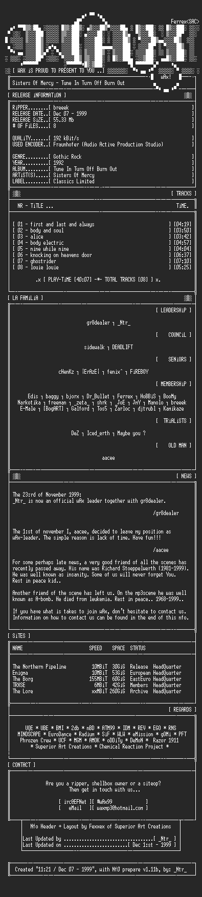 NFO file for Sisters_Of_Mercy_-_Tune_In_Turn_Off_Burn_Out-1992-wAx