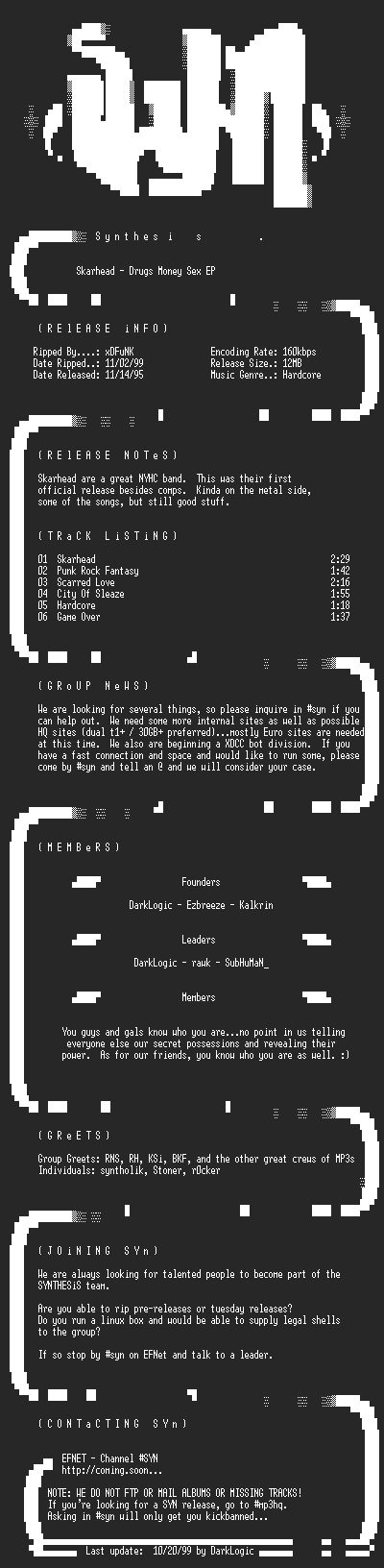 NFO file for Skarhead-Drugs_Money_Sex_EP-1995-SYN