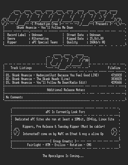 NFO file for Skunk_Anansie-Youll_Follow_Me_Down-1999-aPC