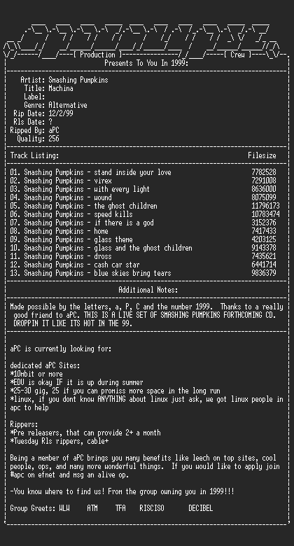 NFO file for Smashing_Pumpkins-Machina-1999-aPC