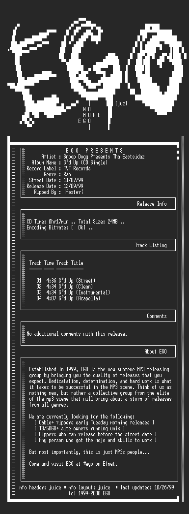NFO file for Snoop_Dogg_Presents_Tha_Eastsidaz-Gd_Up_(CD_Single)-1999-EGO