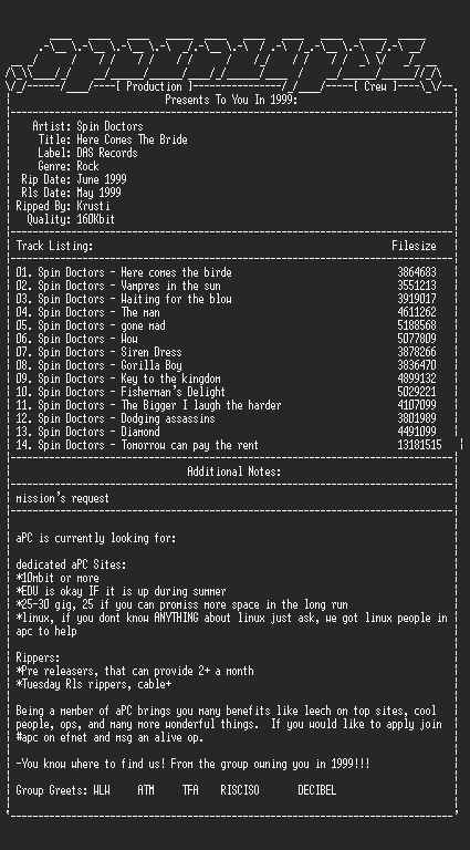 NFO file for Spin_doctors-here_comes_the_bride-1999-apc