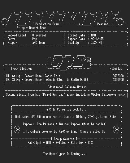 NFO file for Sting-desert_rose-cd_single-1999-apc