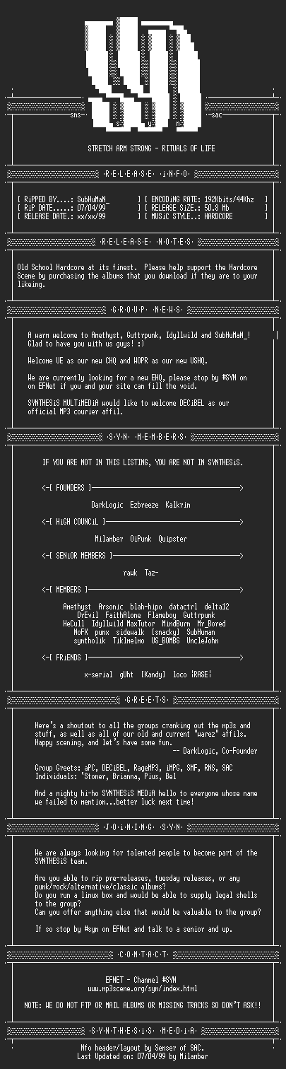 NFO file for Stretch_Arm_Strong_-_Rituals_Of_Life-1999-SYN