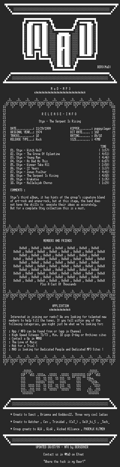 NFO file for Styx_-_The_Serpent_Is_Rising_(1974)_-_MAD