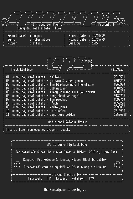 NFO file for Sunny_Day_Real_Estate-Live-1999-aPC