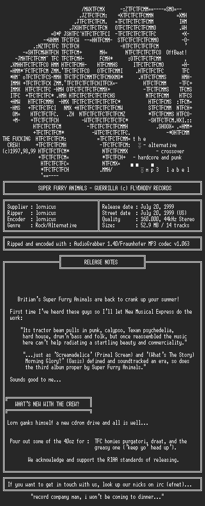 NFO file for Super_Furry_Animals-Guerrilla-1999-TFC